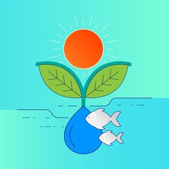 Sunlight,plant,animal and water. Environmental relevance concept. Vector illustration outline flat design style.