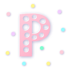 Letter P in paper cut style on white background. Typographic design. Bold capital pink letter