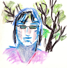 unisex man in sunglasses with blue hair