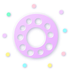 Letter O in paper cut style on white background. Typographic design. Bold capital violet letter