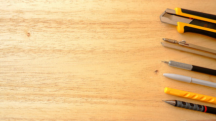 Obraz premium stationary on wooden background