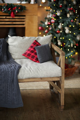 Christmas decorations with sofa and Christmas tree