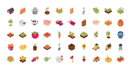 farm harvest agriculture rural isometric icons collection © Stockgiu