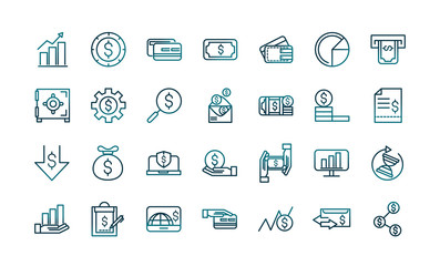 economy business financial trade money icons set gradient line