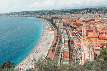 The public baths Plage de Castel and Plage des Ponchettes in the French city of Nice with the well known promenade quai des etats Unis along