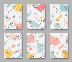 Set of six vector cards with abstract brushstroke ornament