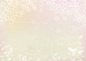 桜模様の和紙テクスチャ背景素材-クリームとピンク色