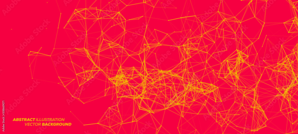 Aufkleber 3d yellow abstract mesh on red background with circles, lines and shapes | eps10 design layout for y