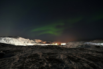 Fototapeta na wymiar polar lights in the polar night in the Russian Arctic
