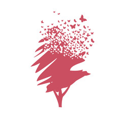 A tree with the effect of destruction. Dispersion. Butterfly, moth