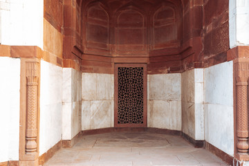 Stonework architecture of walls and doorways of Humayan's Tomb in New Delhi India