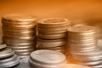 Rows of coins for finance and background, saving concept