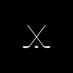 Vector crossed hockey sticks and puck icon illustrtion white on black