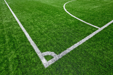 Football field, artificial turf in sports center.