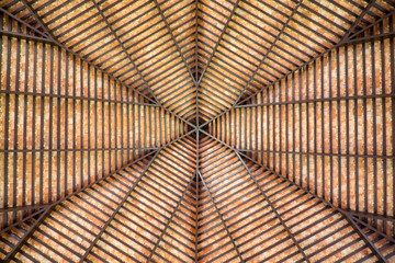 Patterned roof of the pavilion in the park.