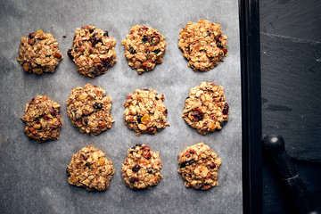 Breakfast cookies dough prepared for baking in oven