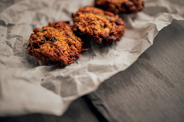 Freshly baked breakfast cookies served on baking paper