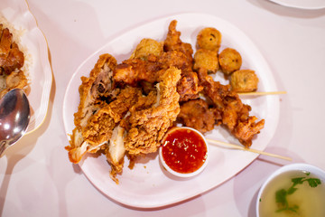 grilled pork meat and vegetables