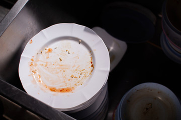The dirty dish that has already been eaten.