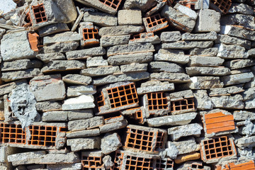 Pile of cement, concrete, brick, construction debris, background, texture