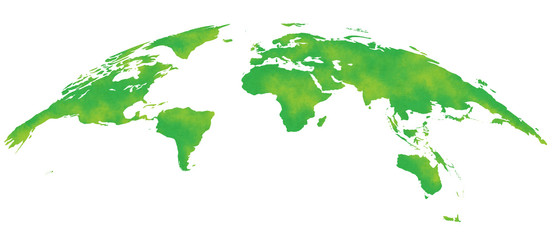 水彩風、世界地図、緑、ヨーロッパ中心