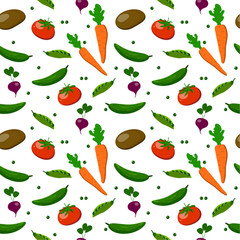  Seamless pattern: isolated vegetables on a white background. flat vector