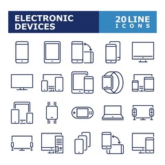 Device icons. Electronic devices line icon set. Vector illustration. Editable stroke.