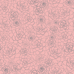 Vector pink grey succulent seamless pattern print background.