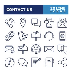 Contact Us icons. Contact and communication line icon set. Vector illustration. Editable stroke.