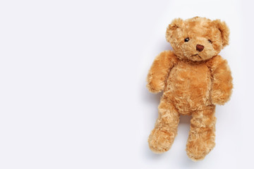 Toy brown bear on white background.