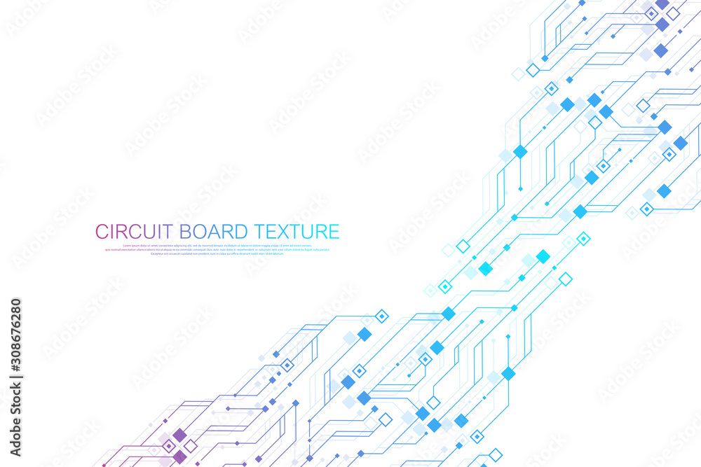 Aufkleber Technology abstract circuit board texture background. High-tech futuristic circuit board banner wallpaper. Digital data. Engineering electronic motherboard. Minimal array Big Data Vector illustration