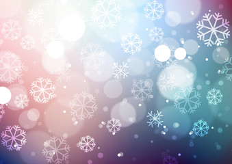 Abstract lights with snowflakes colors background