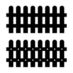 Black color silhouettes of fences on white background. Simple vector icons.