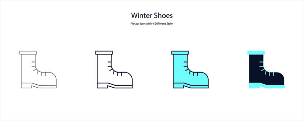 Winter Shoes Vector Icon with 4 Different Style