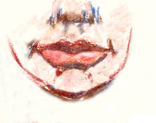 lower face and puffy lips close-up drawing