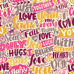 Vector seamless pattern with words about love