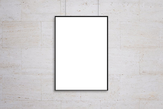 Hanging poster frame mockup. Blank, white isolated surface for ad design presentation