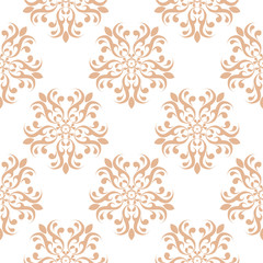 Floral seamless pattern. Brown beige flowers on white background