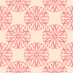 Floral seamless pattern. Pink flowers on beige background