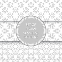 Gray and white floral seamless backgrounds. Compilation of patterns