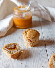 Muffins with apricot jam. Vegan food. Vegan recipe. Vegan cake