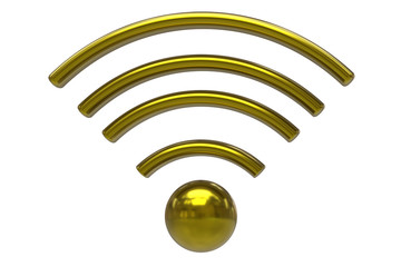 Yellow sign wi-fi on white background. Isolated 3D rendering.