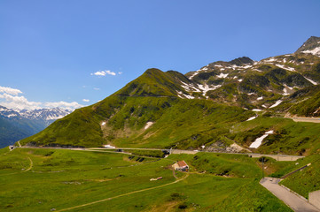 Fototapeta na wymiar A scenic view of the San Bernardino Pass in Swiss Alps in summer. Mountains in summer.