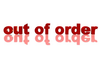 Lettering out of order with reflectons on the floor in front view - isolated on white background - 3D illustration
