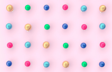 Abstract 3d pattern with Christmas ball on pink background. Christmas, winter, new year concept. Flat lay, top view.