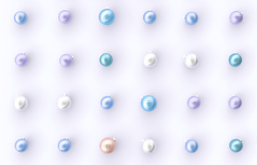 Abstract 3d pattern with Christmas ball on white background. Christmas, winter, new year concept. Flat lay, top view.