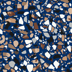 Seamless terrazzo flooring abstract pattern. Luxury stone texture on blue background - 308683255