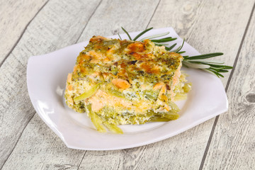 Tasty casserole with salmon and broccoli