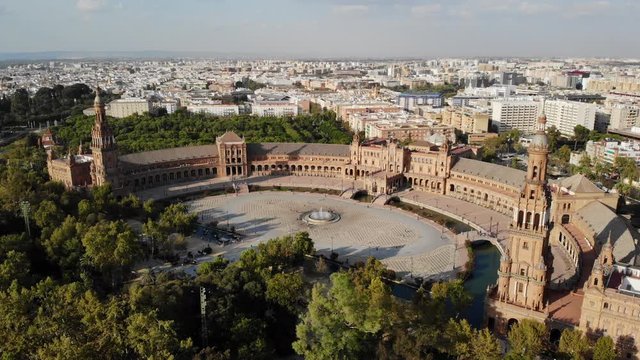 Aerial View Of Plaza De Espana in Seville Spain