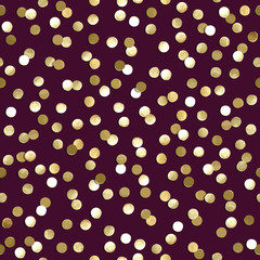 Vector seamless pattern with gold polka dots on purple background - obrazy, fototapety, plakaty